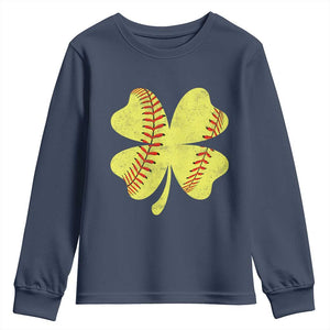 Softball St Patricks Day Irish Clover Sport Youth Sweatshirt TS11 Navy Print Your Wear