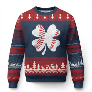 Funny Baseball St Patricks Day Vintage Clover Ugly Christmas Sweater TS11 Navy Red Print Your Wear