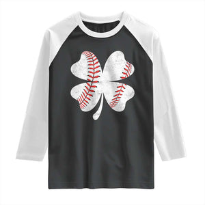 Funny Baseball St Patricks Day Vintage Clover Raglan Shirt TS11 Black White Print Your Wear