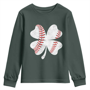 Funny Baseball St Patricks Day Vintage Clover Youth Sweatshirt TS11 Dark Forest Green Print Your Wear