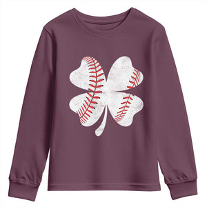 Funny Baseball St Patricks Day Vintage Clover Youth Sweatshirt TS11 Maroon Print Your Wear