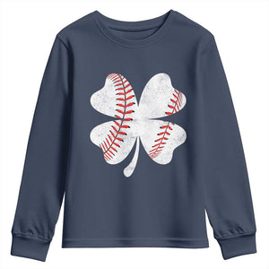 Funny Baseball St Patricks Day Vintage Clover Youth Sweatshirt TS11 Navy Print Your Wear