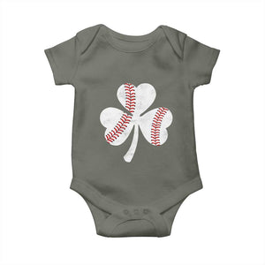 Funny Baseball St Patricks Day Distressed Shamrock Baby Onesie TS11 Military Green Print Your Wear