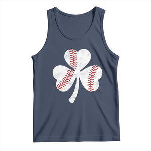 Funny Baseball St Patricks Day Distressed Shamrock Tank Top TS11 Navy Print Your Wear