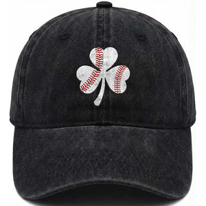 Funny Baseball St Patricks Day Distressed Shamrock Washed Cotton Baseball Cap TS11 Washed Cap Universal Fit Black Print Your Wear