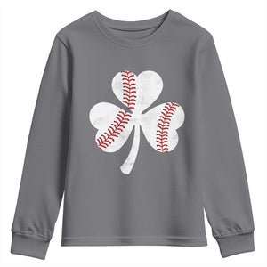 Funny Baseball St Patricks Day Distressed Shamrock Youth Sweatshirt TS11 Charcoal Print Your Wear