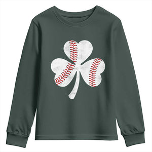 Funny Baseball St Patricks Day Distressed Shamrock Youth Sweatshirt TS11 Dark Forest Green Print Your Wear