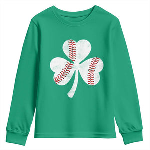 Funny Baseball St Patricks Day Distressed Shamrock Youth Sweatshirt TS11 Irish Green Print Your Wear