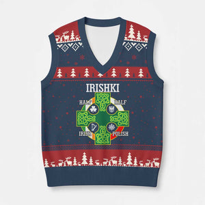 Irishki Half Irish Half Polish V-Neck Knit Sweater Vest Celtic Cross St Patricks TS11 Navy Red Print Your Wear