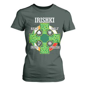 Irishki Half Irish Half Polish T Shirt For Women Celtic Cross St Patricks TS11 Dark Forest Green Print Your Wear