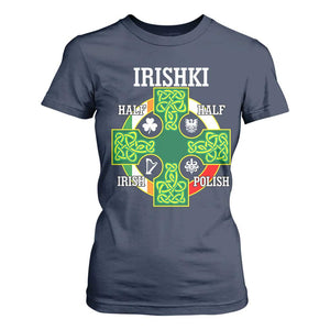 Irishki Half Irish Half Polish T Shirt For Women Celtic Cross St Patricks TS11 Navy Print Your Wear