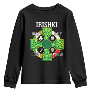 Irishki Half Irish Half Polish Youth Sweatshirt Celtic Cross St Patricks TS11 Black Print Your Wear