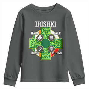Irishki Half Irish Half Polish Youth Sweatshirt Celtic Cross St Patricks TS11 Dark Heather Print Your Wear