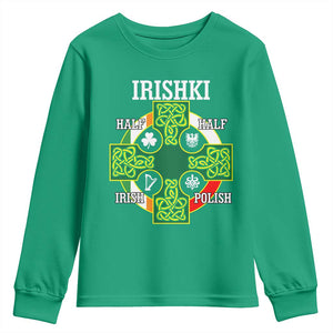 Irishki Half Irish Half Polish Youth Sweatshirt Celtic Cross St Patricks TS11 Irish Green Print Your Wear