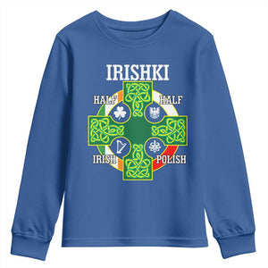Irishki Half Irish Half Polish Youth Sweatshirt Celtic Cross St Patricks TS11 Royal Blue Print Your Wear