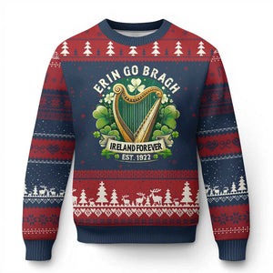 Irish Pride Ugly Christmas Sweater Ireland Forever Erin Go Bragh Est 1922 Harp Shamrock TS11 Navy Red Print Your Wear
