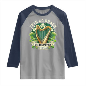 Irish Pride Raglan Shirt Ireland Forever Erin Go Bragh Est 1922 Harp Shamrock TS11 Sport Gray Navy Print Your Wear