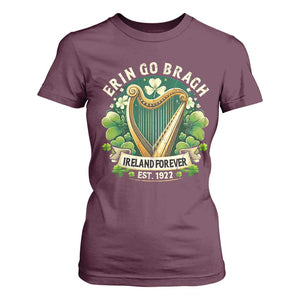 Irish Pride T Shirt For Women Ireland Forever Erin Go Bragh Est 1922 Harp Shamrock TS11 Maroon Print Your Wear
