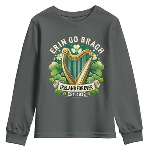 Irish Pride Youth Sweatshirt Ireland Forever Erin Go Bragh Est 1922 Harp Shamrock TS11 Dark Heather Print Your Wear