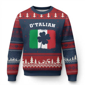 Funny Irish Italian St. Patrick's Day O'Talian Ugly Christmas Sweater TS11 Navy Red Print Your Wear