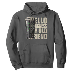 Funny St Patrick's Day Black Irish Beer Hoodie Hello Darkness My Old Friend Shamrock TS11 Dark Heather Print Your Wear