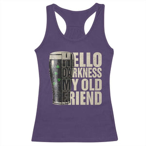Funny St Patrick's Day Black Irish Beer Racerback Tank Top Hello Darkness My Old Friend Shamrock TS11 Purple Print Your Wear