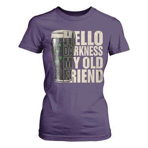 Funny St Patrick's Day Black Irish Beer T Shirt For Women Hello Darkness My Old Friend Shamrock TS11 Purple Print Your Wear