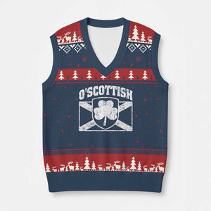 Irish-Scots Irish Scottish V-Neck Knit Sweater Vest O'Scottish Vintage Shamrock TS11 Navy Red Print Your Wear