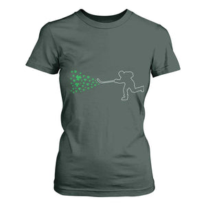 Funny St Patrick's Day Ice Hockey Shamrock T Shirt For Women TS11 Dark Forest Green Print Your Wear