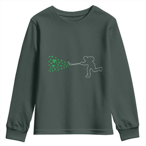 Funny St Patrick's Day Ice Hockey Shamrock Youth Sweatshirt TS11 Dark Forest Green Print Your Wear