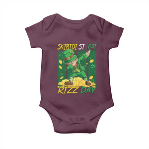 Funny Skibidi St Pat Rizz Day Baby Onesie Dabbing Leprechaun Shamrock Coin TS11 Maroon Print Your Wear