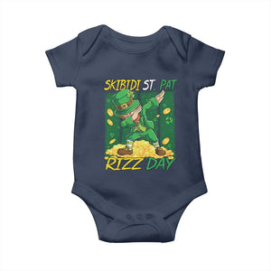 Funny Skibidi St Pat Rizz Day Baby Onesie Dabbing Leprechaun Shamrock Coin TS11 Navy Print Your Wear