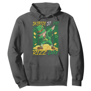 Funny Skibidi St Pat Rizz Day Hoodie Dabbing Leprechaun Shamrock Coin TS11 Dark Heather Print Your Wear