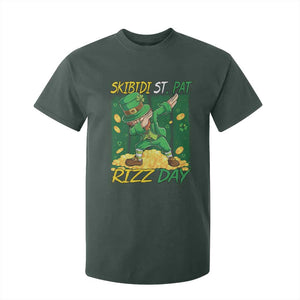Funny Skibidi St Pat Rizz Day T Shirt For Kid Dabbing Leprechaun Shamrock Coin TS11 Dark Forest Green Print Your Wear