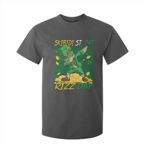 Funny Skibidi St Pat Rizz Day T Shirt For Kid Dabbing Leprechaun Shamrock Coin TS11 Dark Heather Print Your Wear