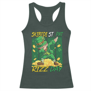 Funny Skibidi St Pat Rizz Day Racerback Tank Top Dabbing Leprechaun Shamrock Coin TS11 Dark Forest Green Print Your Wear
