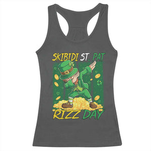 Funny Skibidi St Pat Rizz Day Racerback Tank Top Dabbing Leprechaun Shamrock Coin TS11 Dark Heather Print Your Wear