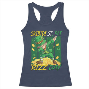 Funny Skibidi St Pat Rizz Day Racerback Tank Top Dabbing Leprechaun Shamrock Coin TS11 Navy Print Your Wear