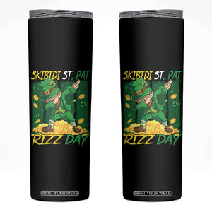 Funny Skibidi St Pat Rizz Day Skinny Tumbler Dabbing Leprechaun Shamrock Coin TS11 Black Print Your Wear