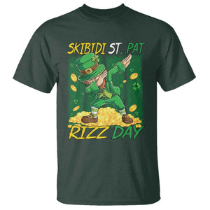 Funny Skibidi St Pat Rizz Day T Shirt Dabbing Leprechaun Shamrock Coin TS11 Dark Forest Green Print Your Wear