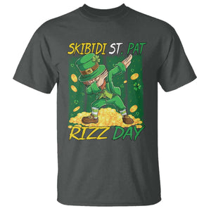 Funny Skibidi St Pat Rizz Day T Shirt Dabbing Leprechaun Shamrock Coin TS11 Dark Heather Print Your Wear