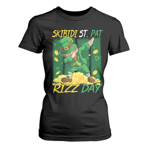 Funny Skibidi St Pat Rizz Day T Shirt For Women Dabbing Leprechaun Shamrock Coin TS11 Black Print Your Wear