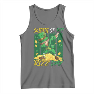 Funny Skibidi St Pat Rizz Day Tank Top Dabbing Leprechaun Shamrock Coin TS11 Black Heather Print Your Wear