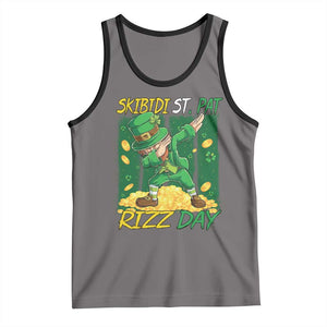 Funny Skibidi St Pat Rizz Day Tank Top Dabbing Leprechaun Shamrock Coin TS11 Deep Heather Black Print Your Wear