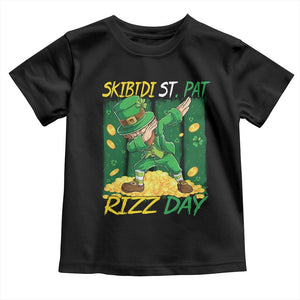 Funny Skibidi St Pat Rizz Day Toddler T Shirt Dabbing Leprechaun Shamrock Coin TS11 Black Print Your Wear
