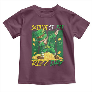 Funny Skibidi St Pat Rizz Day Toddler T Shirt Dabbing Leprechaun Shamrock Coin TS11 Maroon Print Your Wear