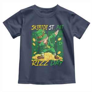 Funny Skibidi St Pat Rizz Day Toddler T Shirt Dabbing Leprechaun Shamrock Coin TS11 Navy Print Your Wear