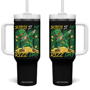 Funny Skibidi St Pat Rizz Day Tumbler With Handle Dabbing Leprechaun Shamrock Coin TS11 One Size: 40 oz Black Print Your Wear