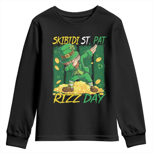 Funny Skibidi St Pat Rizz Day Youth Sweatshirt Dabbing Leprechaun Shamrock Coin TS11 Black Print Your Wear