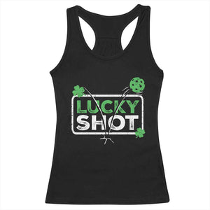 Funny St Patrick's Day Pickleball Racerback Tank Top Lucky Shot Shamrock TS11 Black Print Your Wear